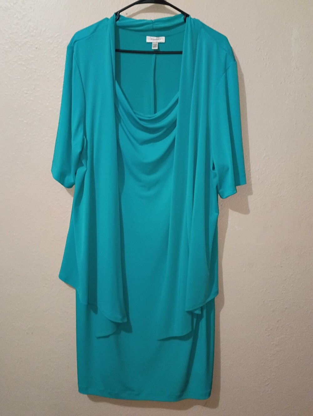 Dress Barn Size 18 Draped Neck Teal Dress with Matching Overlay